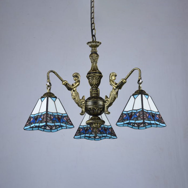 Stained Glass Tiffany Style Pyramid Ceiling Chandelier - Mermaid Deco Bronze