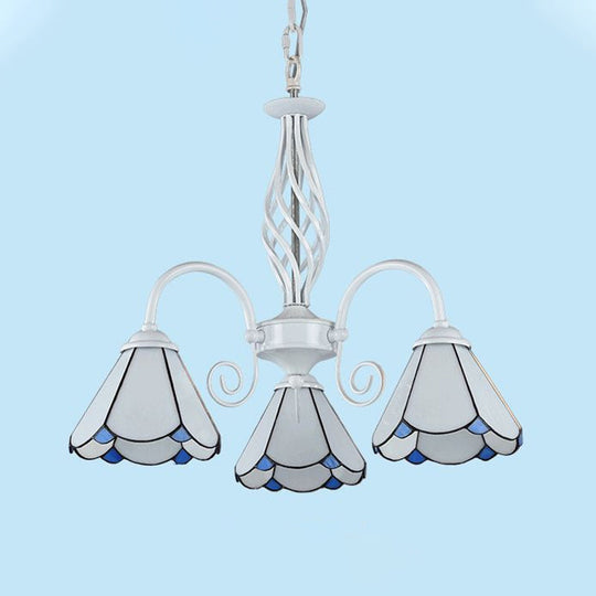 Mediterranean Style White Living Room Chandelier with Scalloped Glass Shade