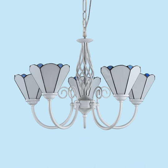 Mediterranean Style White Chandelier With Scalloped Glass Shade For Living Room 5 / Up