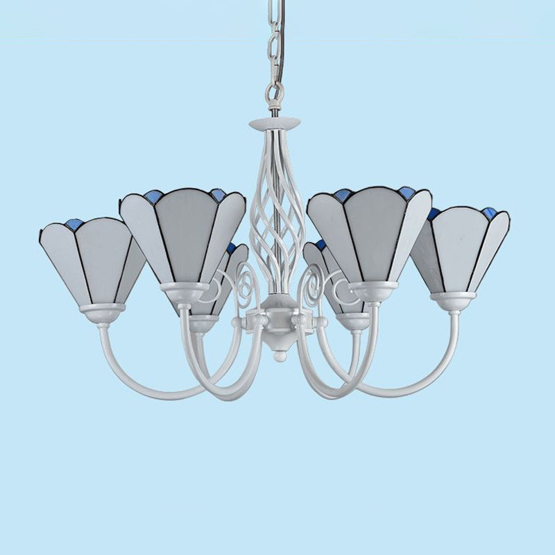 Mediterranean Style White Chandelier With Scalloped Glass Shade For Living Room 6 / Up