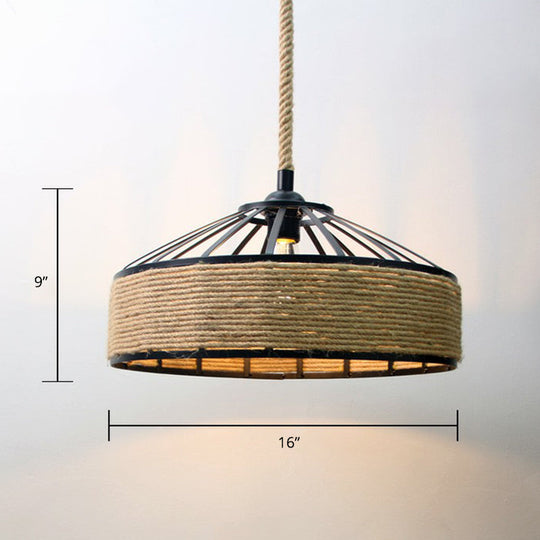 Rustic Rope Cage Pendant Light - Hand-Wrapped, 1 Bulb Ceiling Lamp in Light Brown for Restaurants