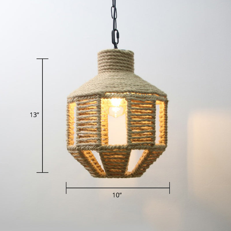 Country Style Hand-Wrapped Rope Pendant Light | Rustic 1-Bulb Ceiling Lamp In Brown For Restaurants