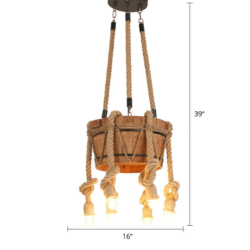 Rustic Brown Naked Bulb Pendant Light - Restaurant Suspension Lamp with Rope Fixture