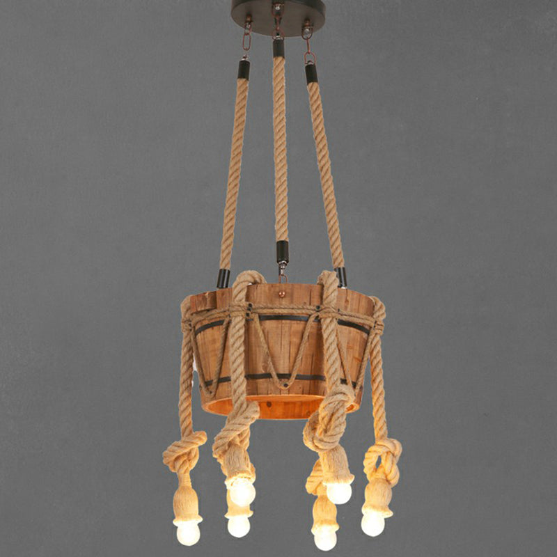 Rustic Brown Naked Bulb Pendant Light - Restaurant Suspension Lamp with Rope Fixture