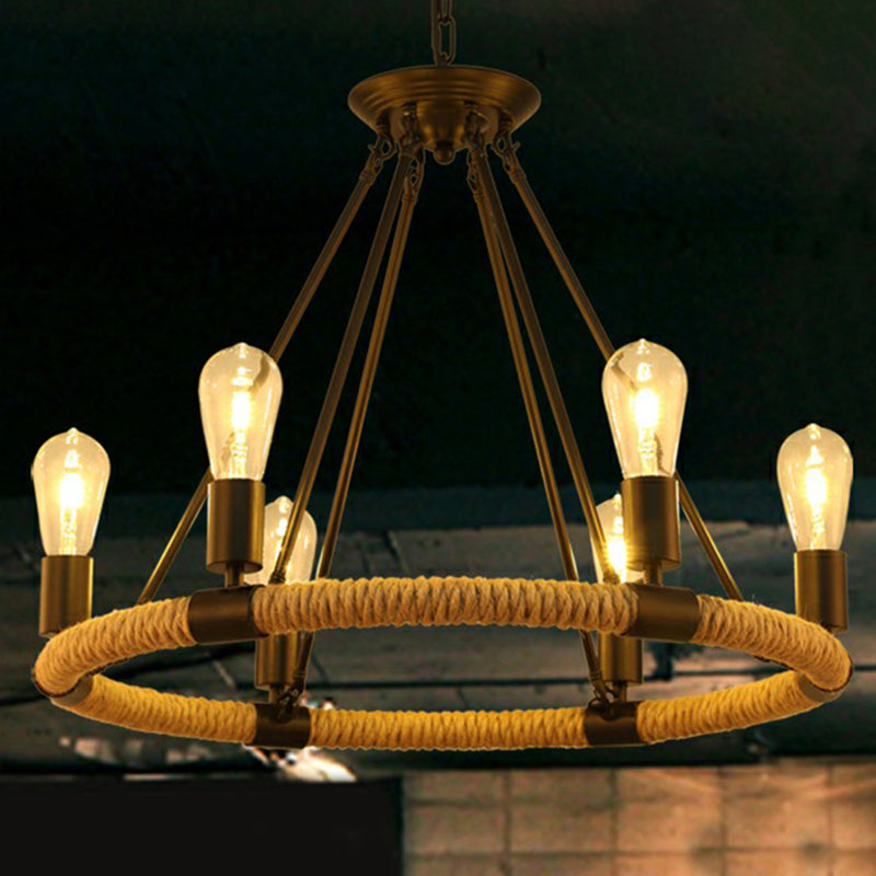 Farmhouse Black Manila Rope Chandelier Pendant - Hanging Ceiling Light