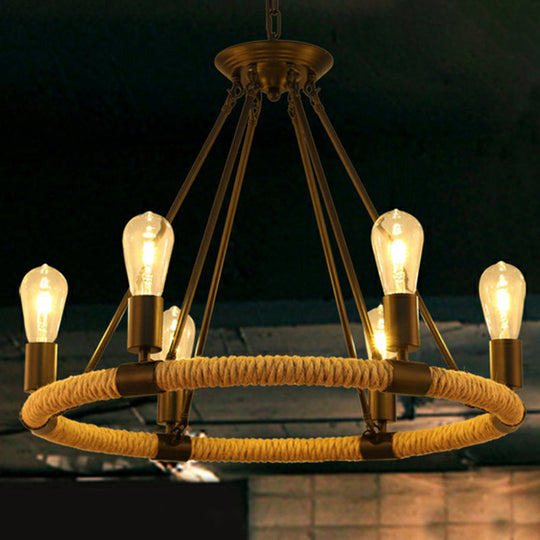 Farmhouse Black Manila Rope Chandelier Pendant - Hanging Ceiling Light