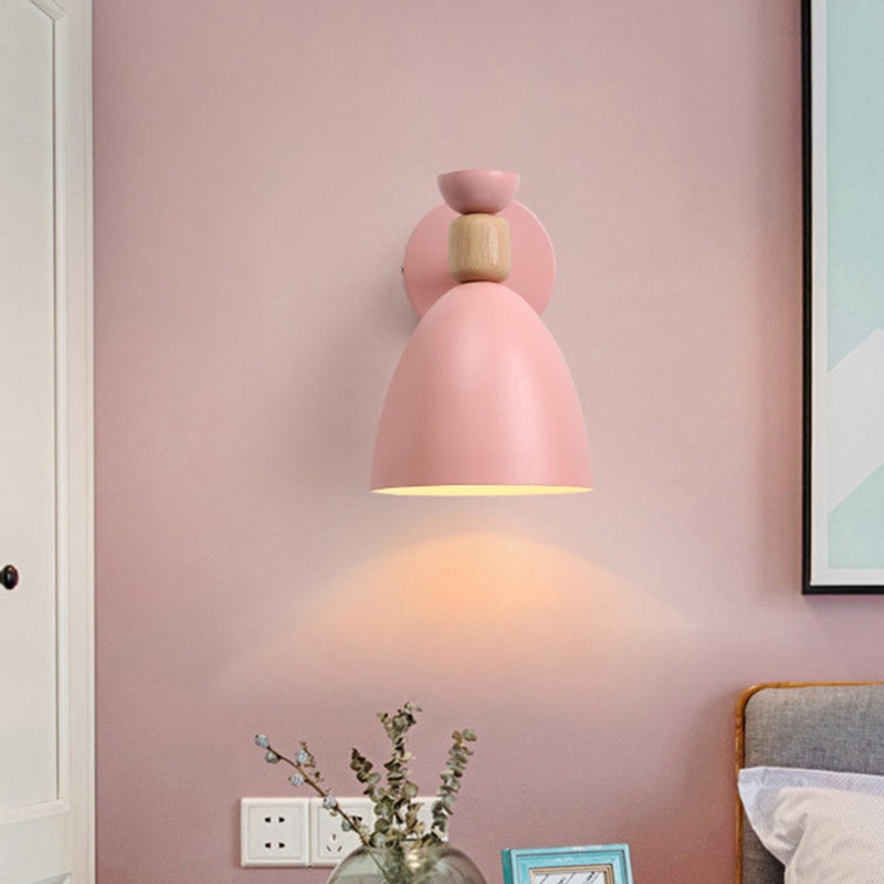 Adjustable Macaron Wall Lamp With Metal Bell Shade Single Bedside Reading Light