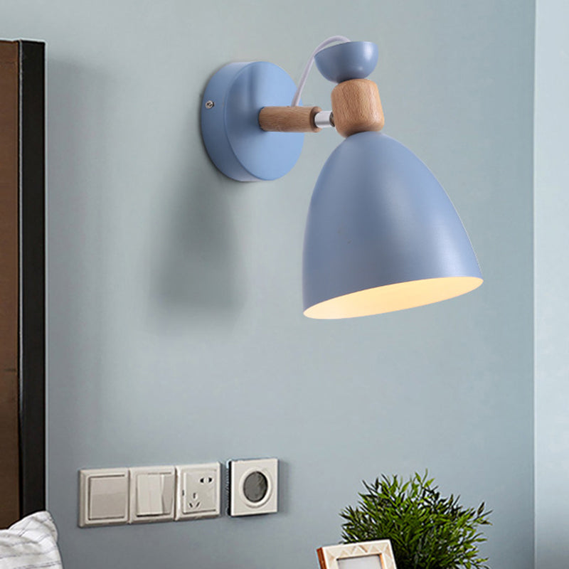 Adjustable Macaron Wall Lamp With Metal Bell Shade Single Bedside Reading Light