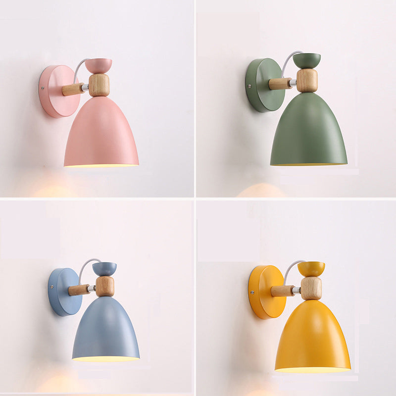 Adjustable Macaron Wall Lamp With Metal Bell Shade Single Bedside Reading Light