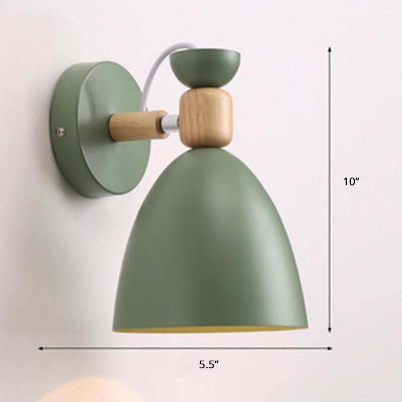 Adjustable Macaron Wall Lamp With Metal Bell Shade Single Bedside Reading Light Green