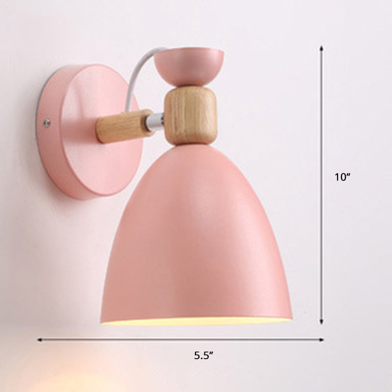 Adjustable Macaron Wall Lamp With Metal Bell Shade Single Bedside Reading Light Pink