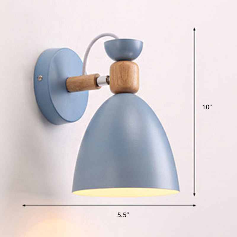 Adjustable Macaron Wall Lamp With Metal Bell Shade Single Bedside Reading Light Blue