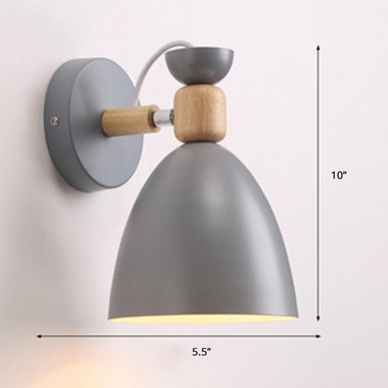 Adjustable Macaron Wall Lamp With Metal Bell Shade Single Bedside Reading Light Grey