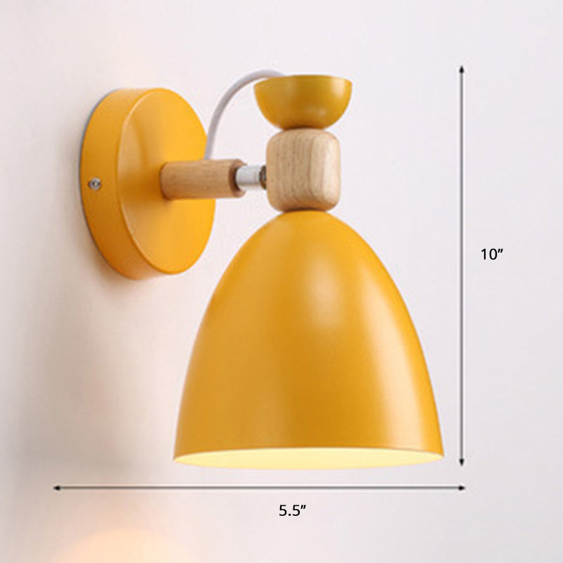 Adjustable Macaron Wall Lamp With Metal Bell Shade Single Bedside Reading Light Yellow