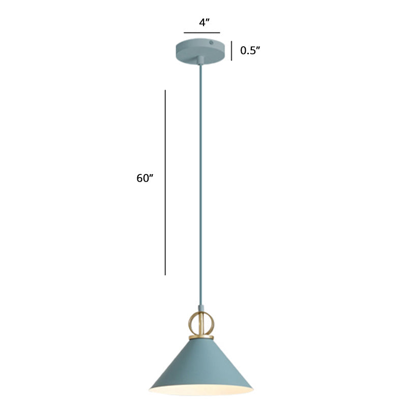 Nordic Cone Pendant Light For Dining Room - Single Bulb Suspension With Metal Design Grey