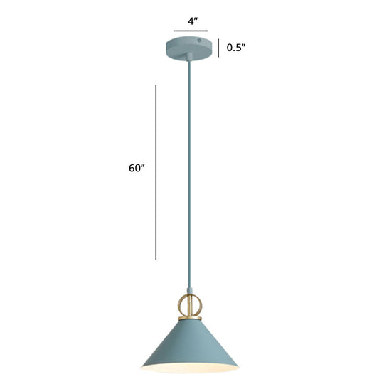 Nordic Cone Pendant Light For Dining Room - Single Bulb Suspension With Metal Design Grey