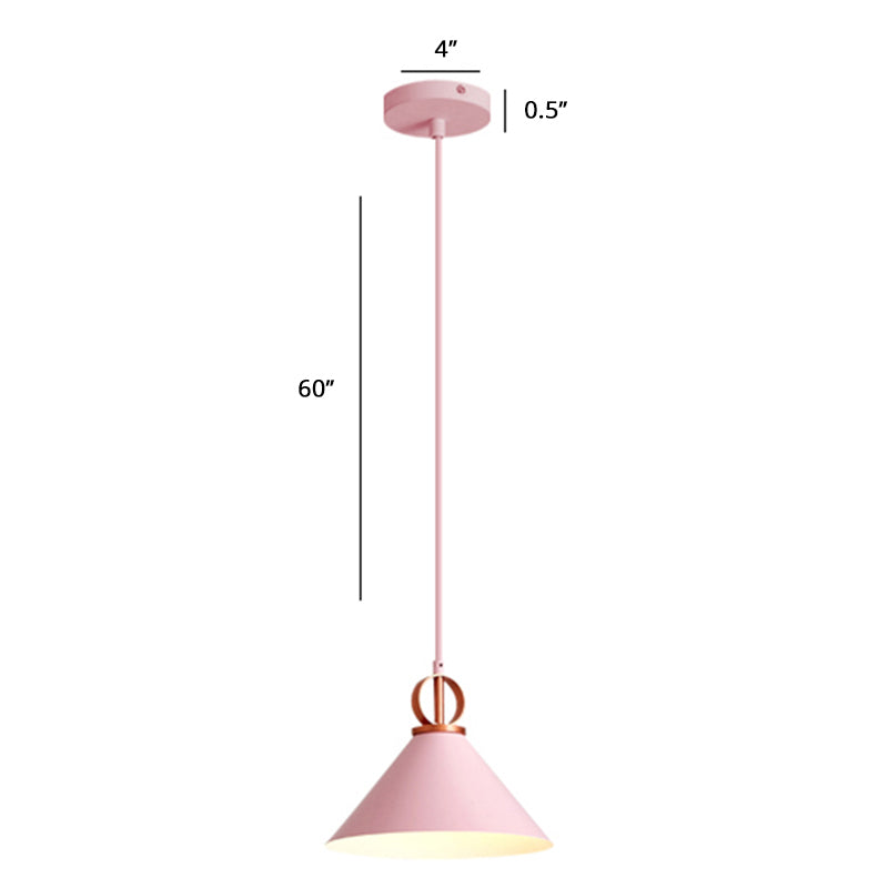 Nordic Cone Pendant Light For Dining Room - Single Bulb Suspension With Metal Design Pink