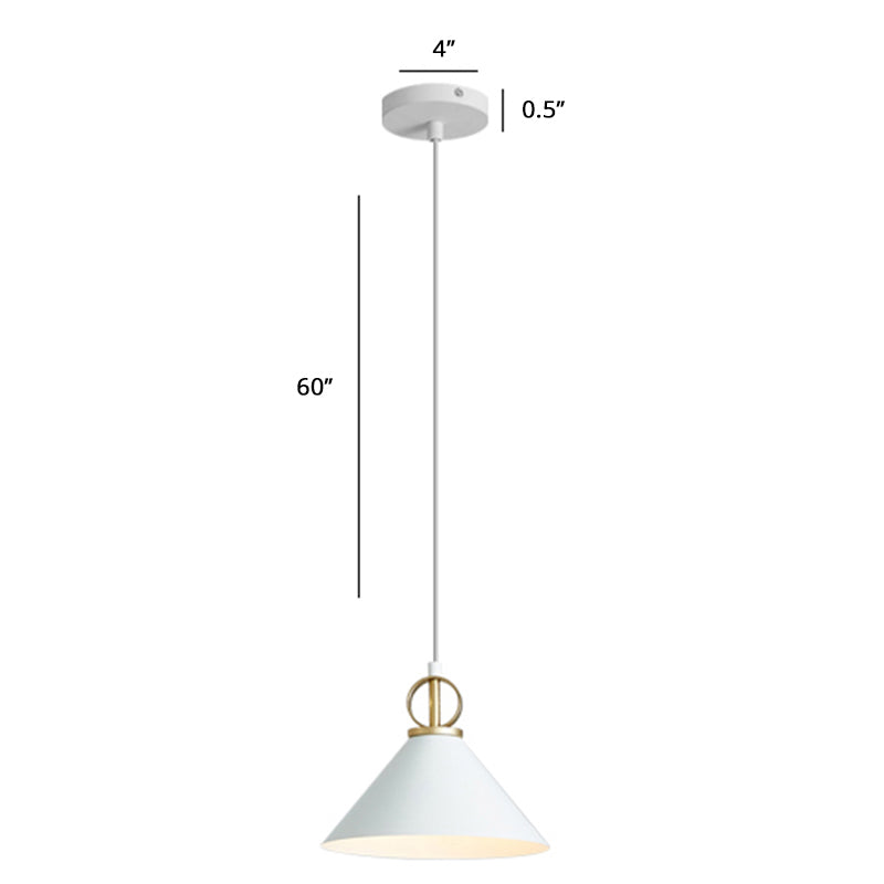 Nordic Cone Pendant Light For Dining Room - Single Bulb Suspension With Metal Design White