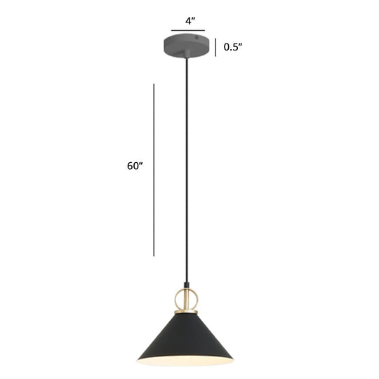 Nordic Cone Pendant Light For Dining Room - Single Bulb Suspension With Metal Design Black