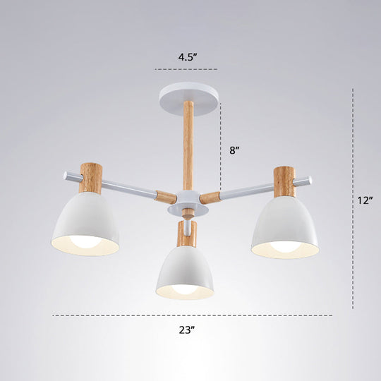 Minimalist Metal Chandelier: White Bell Suspension Light With Wooden Decor 3 /