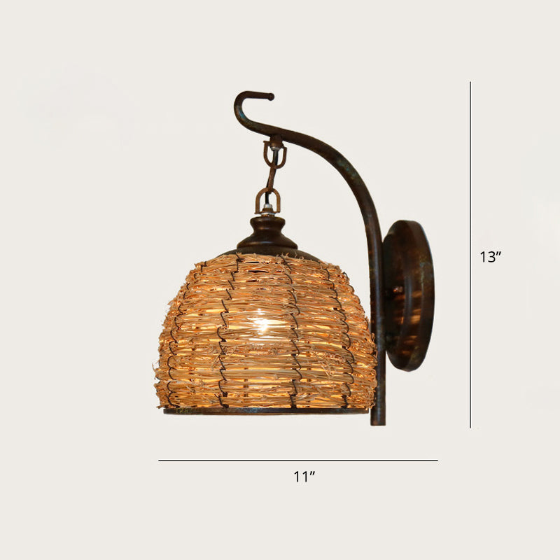 Chinese Style Bamboo Wall Light Single Restaurant Hanging Lamp Brown