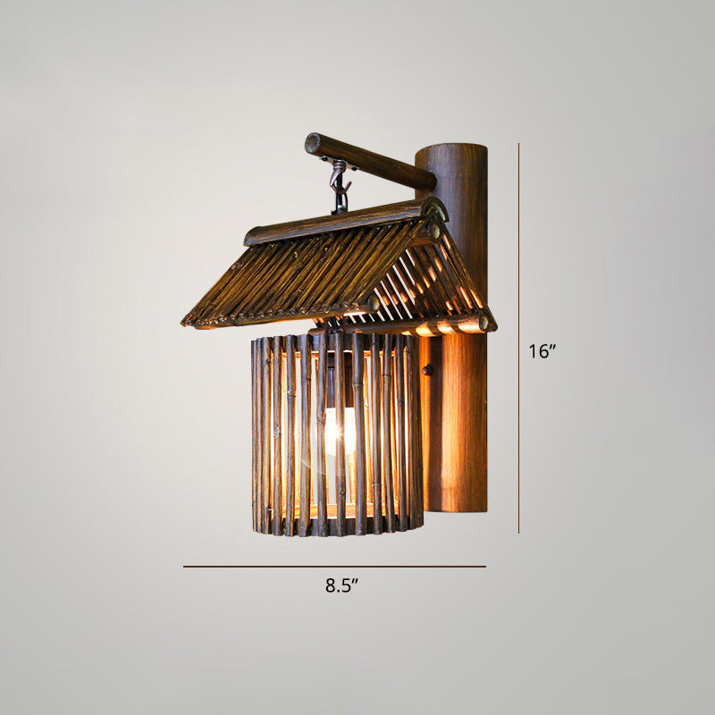 Chinese Style Bamboo Wall Light Single Restaurant Hanging Lamp Dark Brown