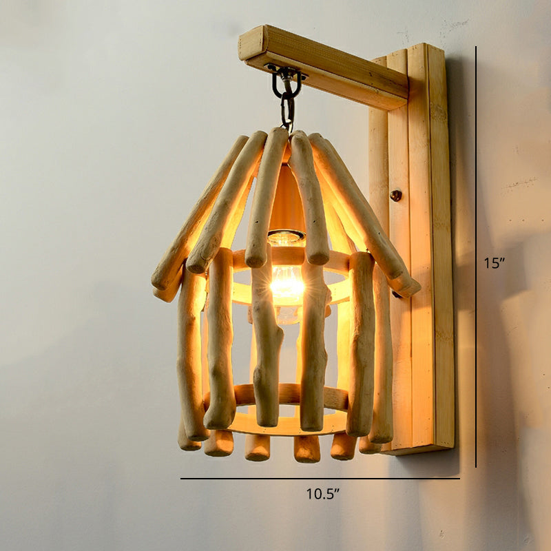 Chinese Style Bamboo Wall Light Single Restaurant Hanging Lamp Wood