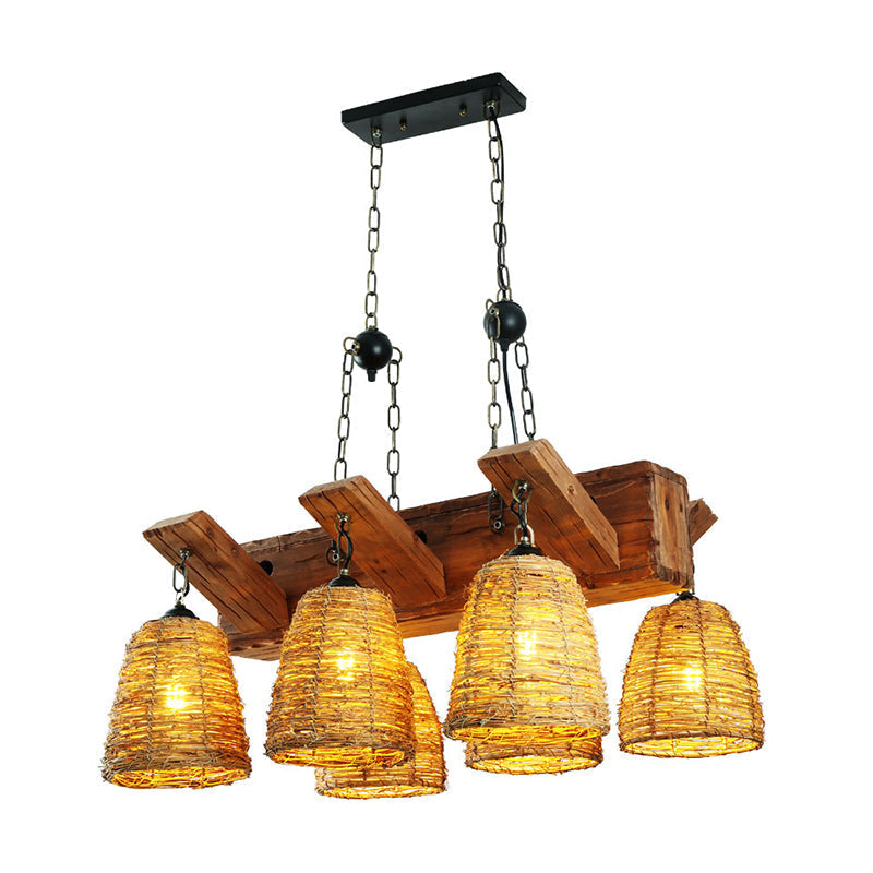 Asia Rattan Island Dining Room Light Fixture Brown Tapered Suspension