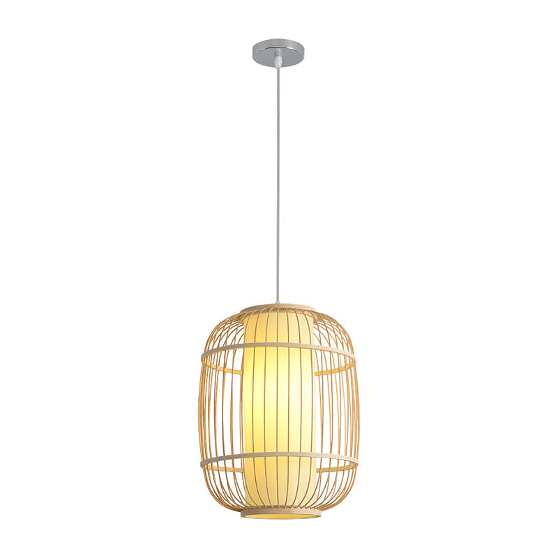 Beige Chinese Lantern Pendant With Bamboo Shade