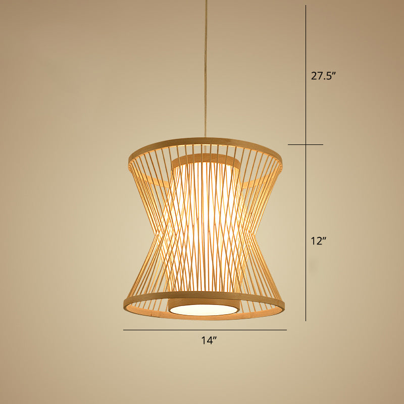 Nordic Bamboo Pendant Lighting: Symmetric Cage 1 Bulb Beige - Ideal For Restaurants / 12