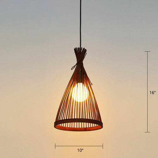 Minimalist Conical Bamboo Pendant Ceiling Light With Cage Design For Restaurants