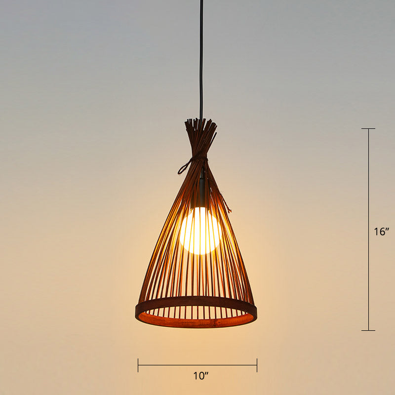 Minimalist Conical Bamboo Pendant Ceiling Light With Cage Design For Restaurants Coffee / 10