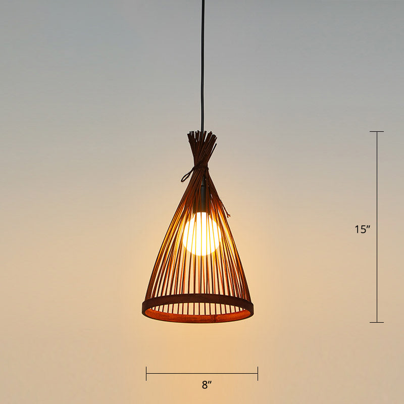 Minimalist Conical Bamboo Pendant Ceiling Light With Cage Design For Restaurants