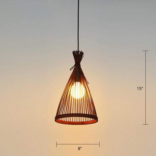 Minimalist Conical Bamboo Pendant Ceiling Light With Cage Design For Restaurants