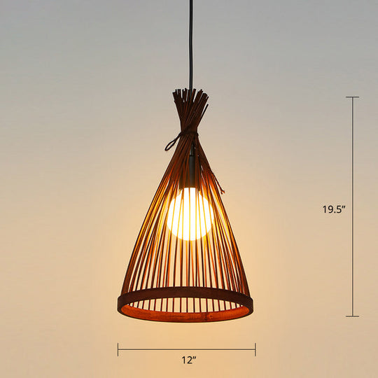 Minimalist Conical Bamboo Pendant Ceiling Light With Cage Design For Restaurants