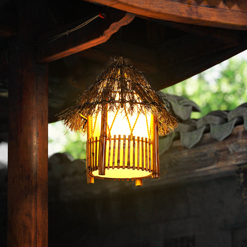 House-Shaped Bamboo Pendant Lamp - Asian Restaurant Hanging Light Fixture