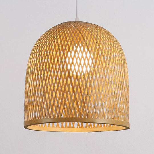 Light Brown Dome Pendant Fixture - 1 Bulb Nordic Bamboo Ceiling For Restaurants