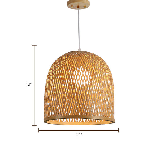 Light Brown Dome Pendant Fixture - 1 Bulb Nordic Bamboo Ceiling For Restaurants