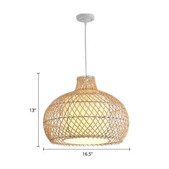 Bamboo Single Asian Style Pendant Lamp - Cage Shade Ideal For Dining Room Pendulum Light Ceiling