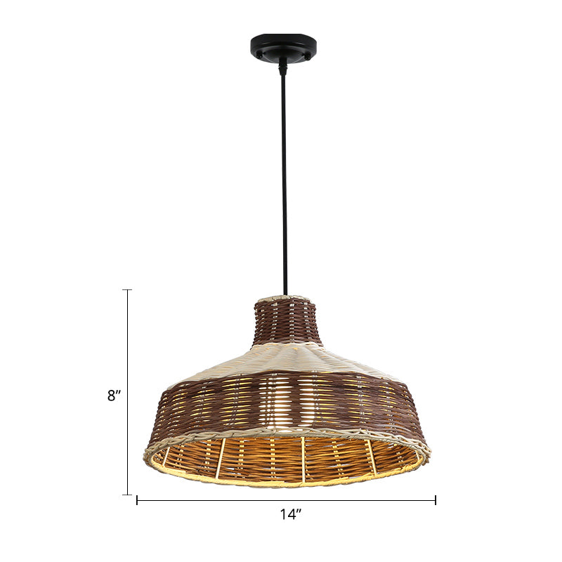 Bamboo Single Asian Style Pendant Lamp - Cage Shade Ideal For Dining Room Pendulum Light Ceiling