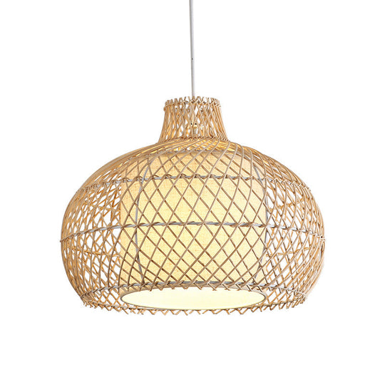 Bamboo Single Asian Style Pendant Lamp - Cage Shade Ideal For Dining Room Pendulum Light Ceiling