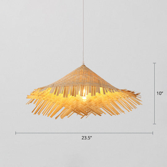 Chinese Bamboo Pendant Lamp: Stylish Single Beige Suspension Light For Tea Room