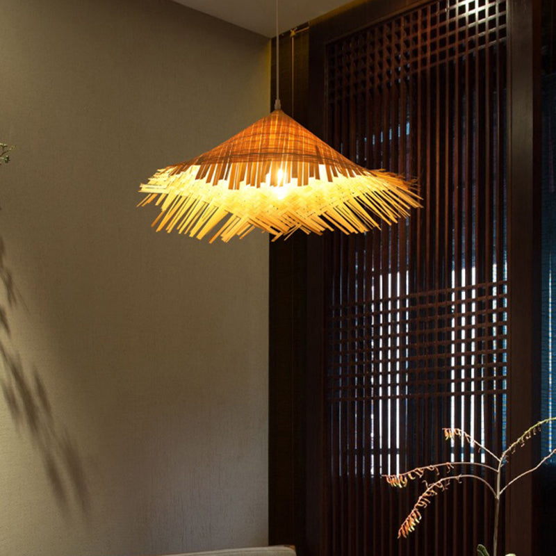 Chinese Bamboo Pendant Lamp: Stylish Single Beige Suspension Light For Tea Room