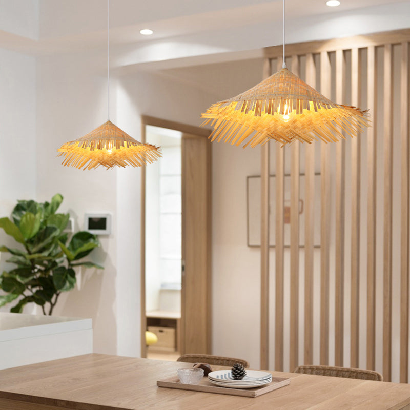 Chinese Bamboo Pendant Lamp: Stylish Single Beige Suspension Light For Tea Room