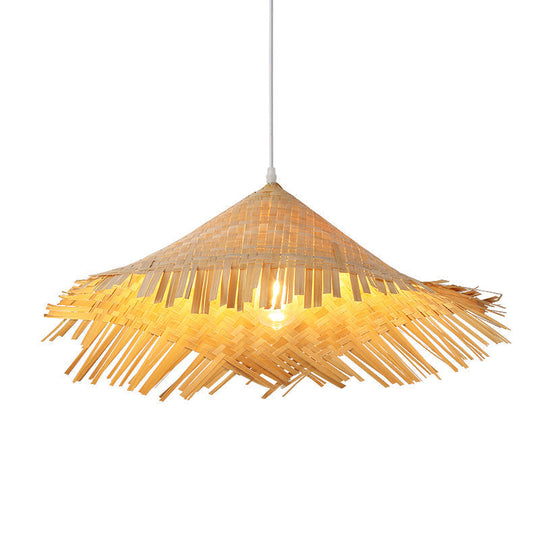 Chinese Bamboo Pendant Lamp: Stylish Single Beige Suspension Light For Tea Room