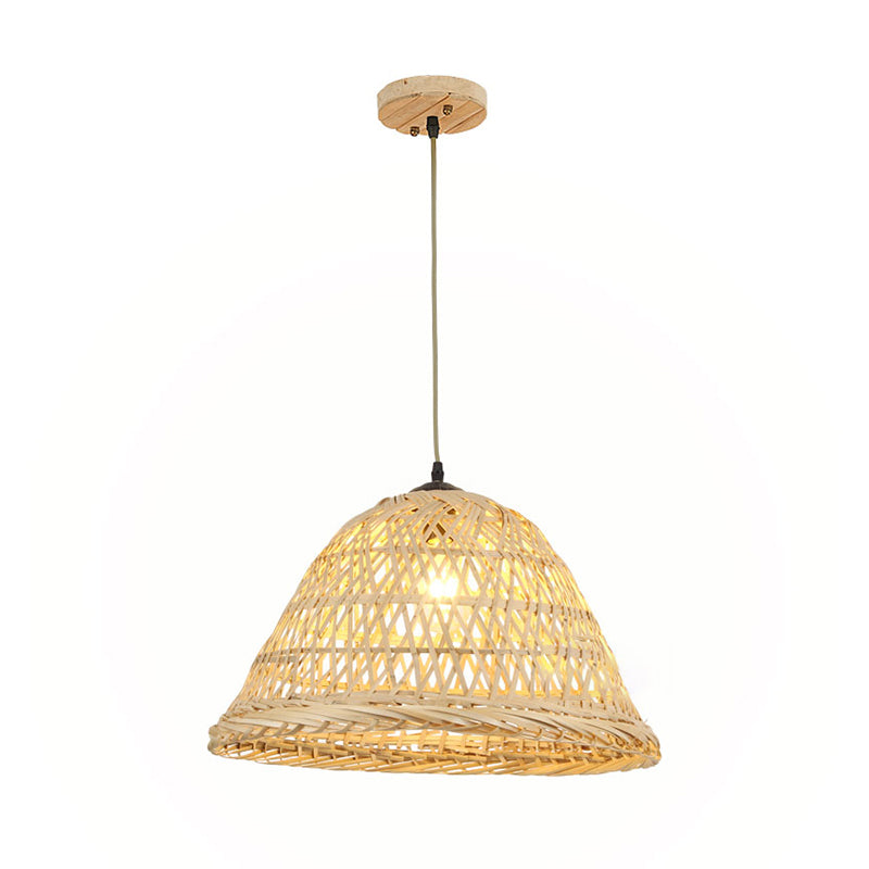 Nordic Bamboo Pendant Light For Dining Room - Beige Bell Shape