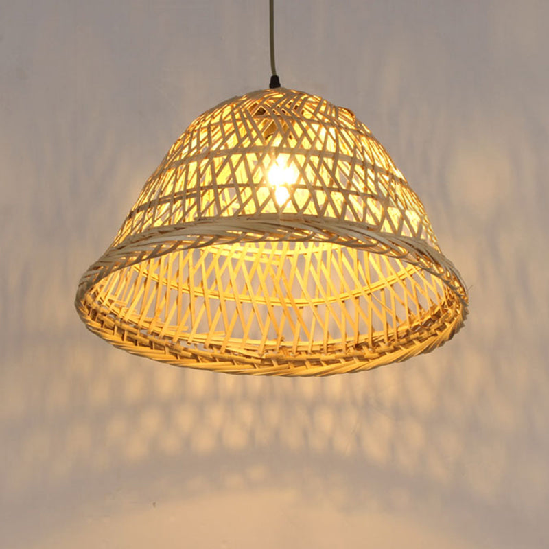 Nordic Bamboo Pendant Light For Dining Room - Beige Bell Shape