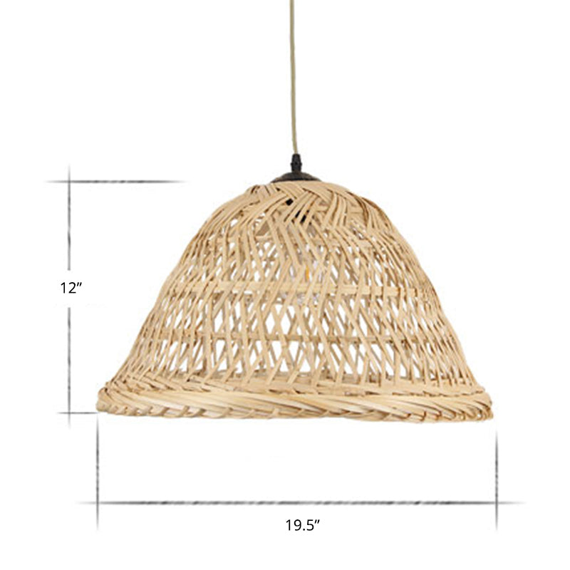 Nordic Bamboo Pendant Light For Dining Room - Beige Bell Shape