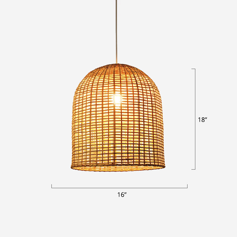 Asia Pendant Lamp: Beige Cloche Shaped Light With Bamboo Shade