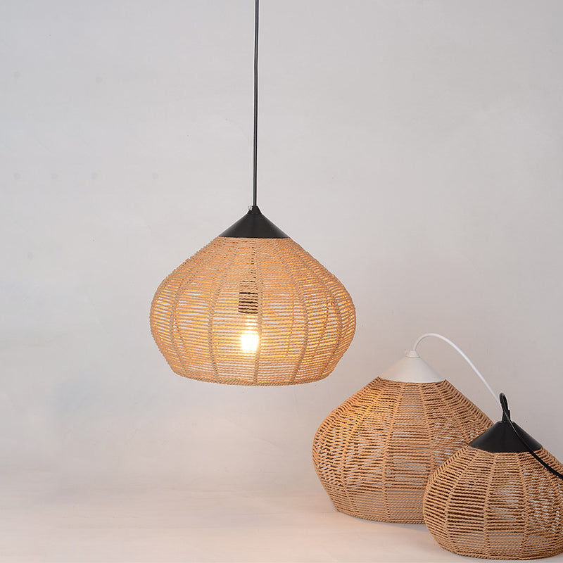 Waterdrop Pendant Light With Minimalist Design And Hemp Rope - Ideal For Bedside Lighting